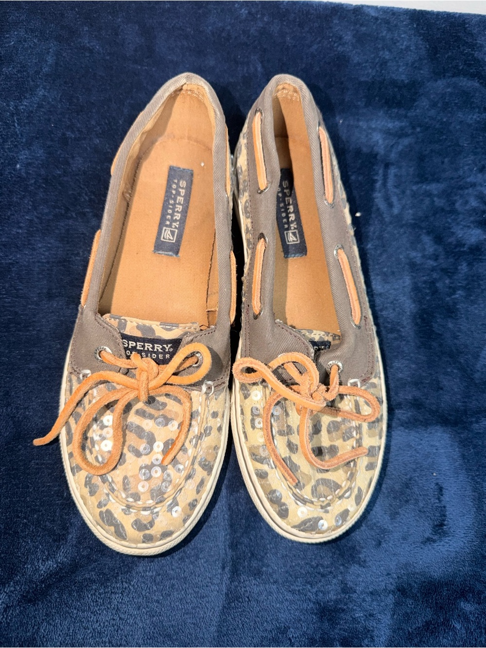 Sperry Leopard Sequin Deck Shoes in Brown & Tan